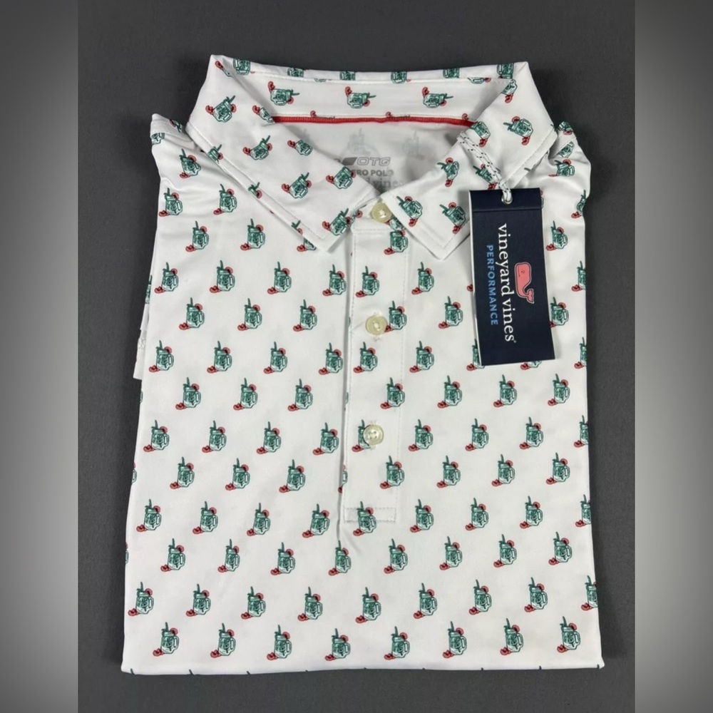Vineyard Vines Golf Shirt Polo Peach Tea Print Palmero XL White Polyester
